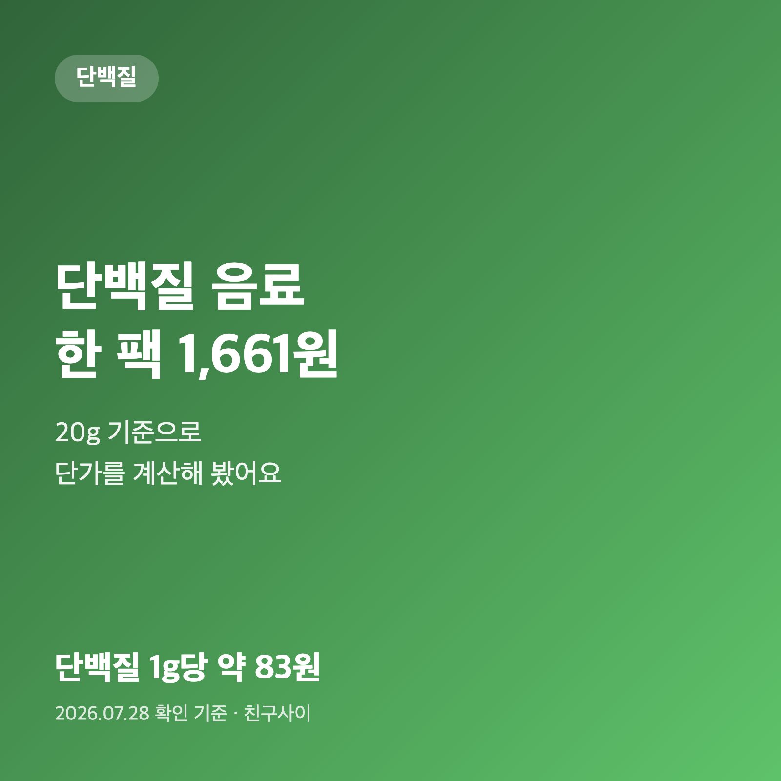 단백질 음료 한 팩 1,661원｜20g 기준으로 단가를 계산해 봤어요